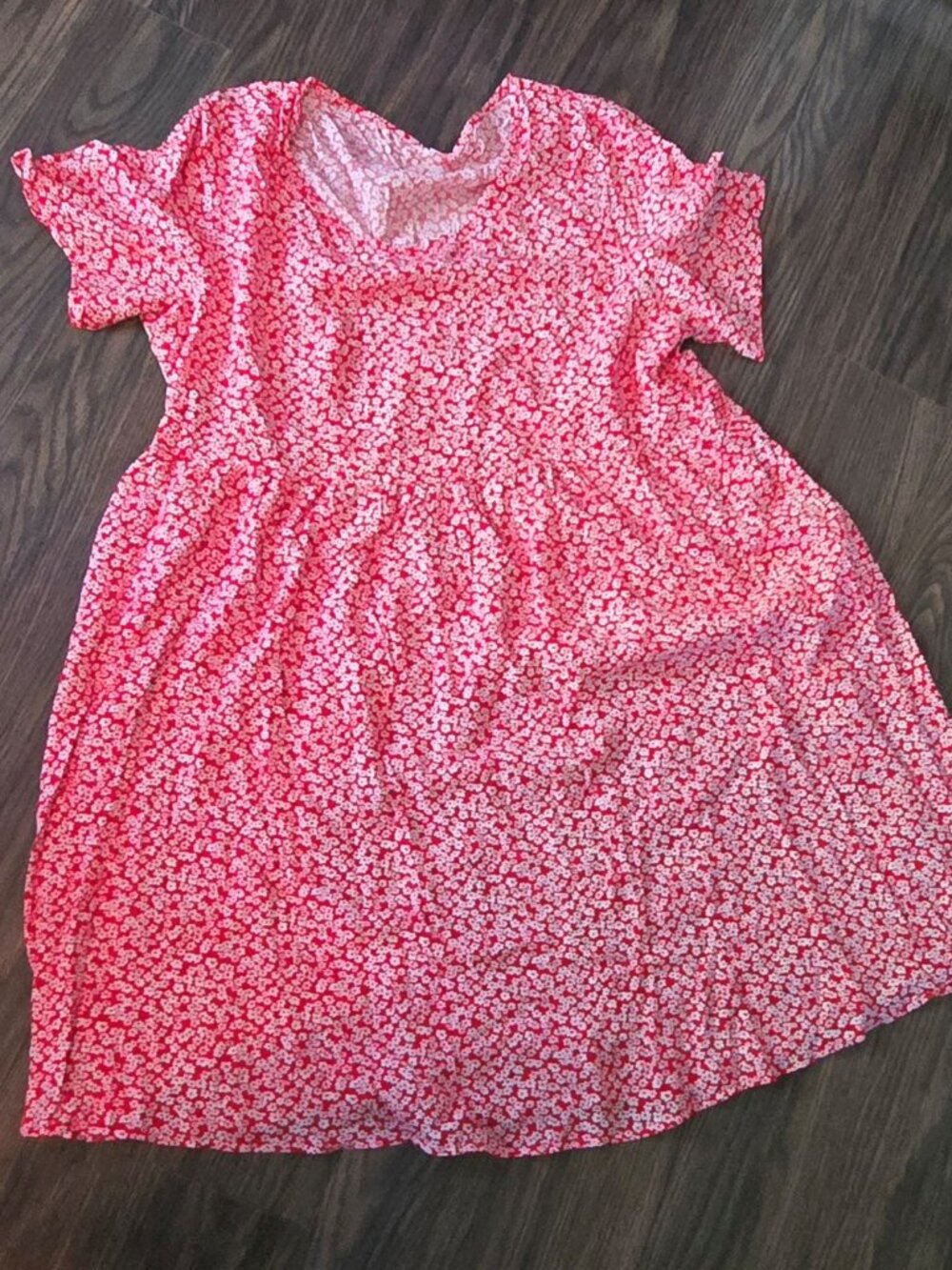 Peasant Style Red & White Floral Print 100% Cotton Dress NWOT/1X